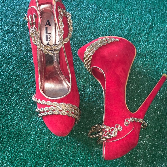 Alba Heels Shoes Red Size 6 1/2 Platform Chains High Heels - Picture 3 of 11